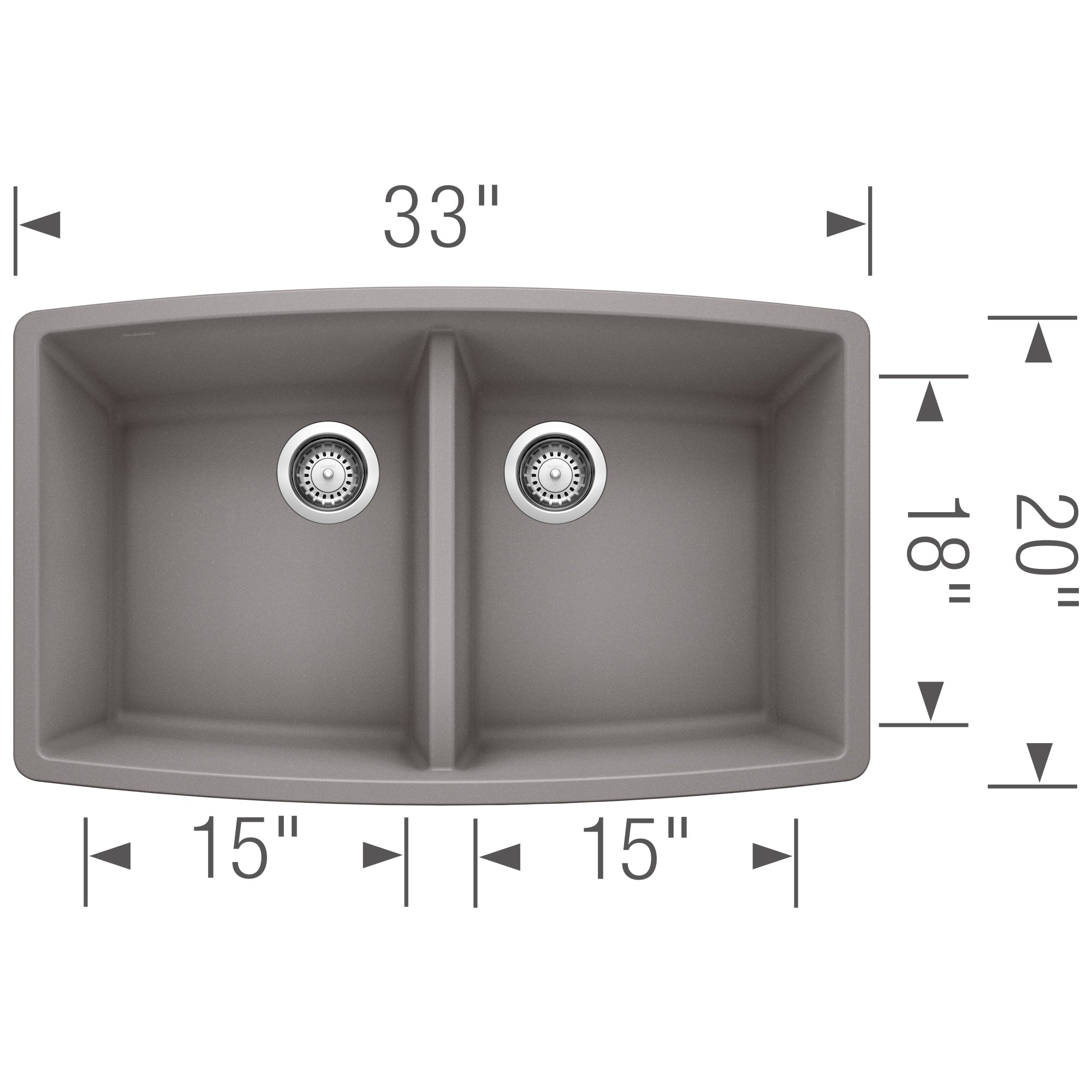 Blanco Performa 33" Undermount Granite Composite Kitchen Sink, Silgranit, 50/50 Double Bowl, Metallic Gray, 440072