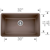 Blanco Precis 32" Undermount Granite Composite Kitchen Sink, Silgranit, Cafe, 440147