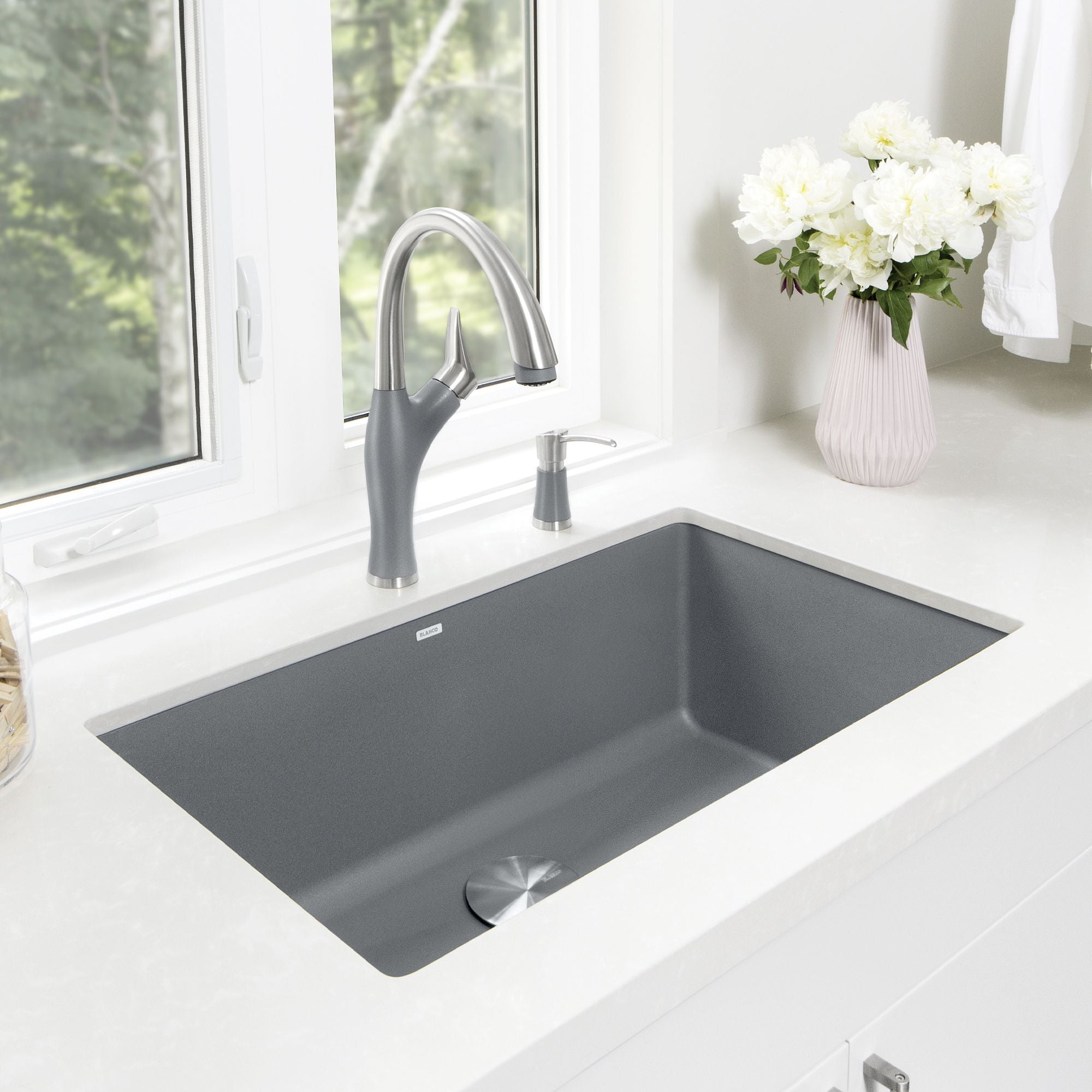 Blanco Precis 32" Undermount Granite Composite Kitchen Sink, Silgranit, Metallic Gray, 440148