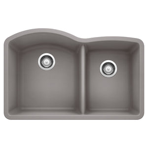 Alternate Image for Blanco Diamond 32" Undermount Granite Composite Kitchen Sink, Silgranit, 60/40 Double Bowl, Metallic Gray, 440178
