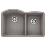 Blanco Diamond 32" Undermount Granite Composite Kitchen Sink, Silgranit, 60/40 Double Bowl, Metallic Gray, 440178