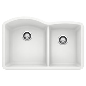 Alternate Image for Blanco Diamond 32" Undermount Granite Composite Kitchen Sink, Silgranit, 60/40 Double Bowl, White, 440180