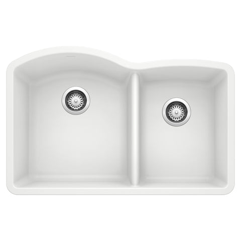 Blanco Diamond 32" Undermount Granite Composite Kitchen Sink, Silgranit, 60/40 Double Bowl, White, 440180