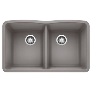 Alternate Image for Blanco Diamond 32" Undermount Granite Composite Kitchen Sink, Silgranit, 50/50 Double Bowl, Metallic Gray, 440183