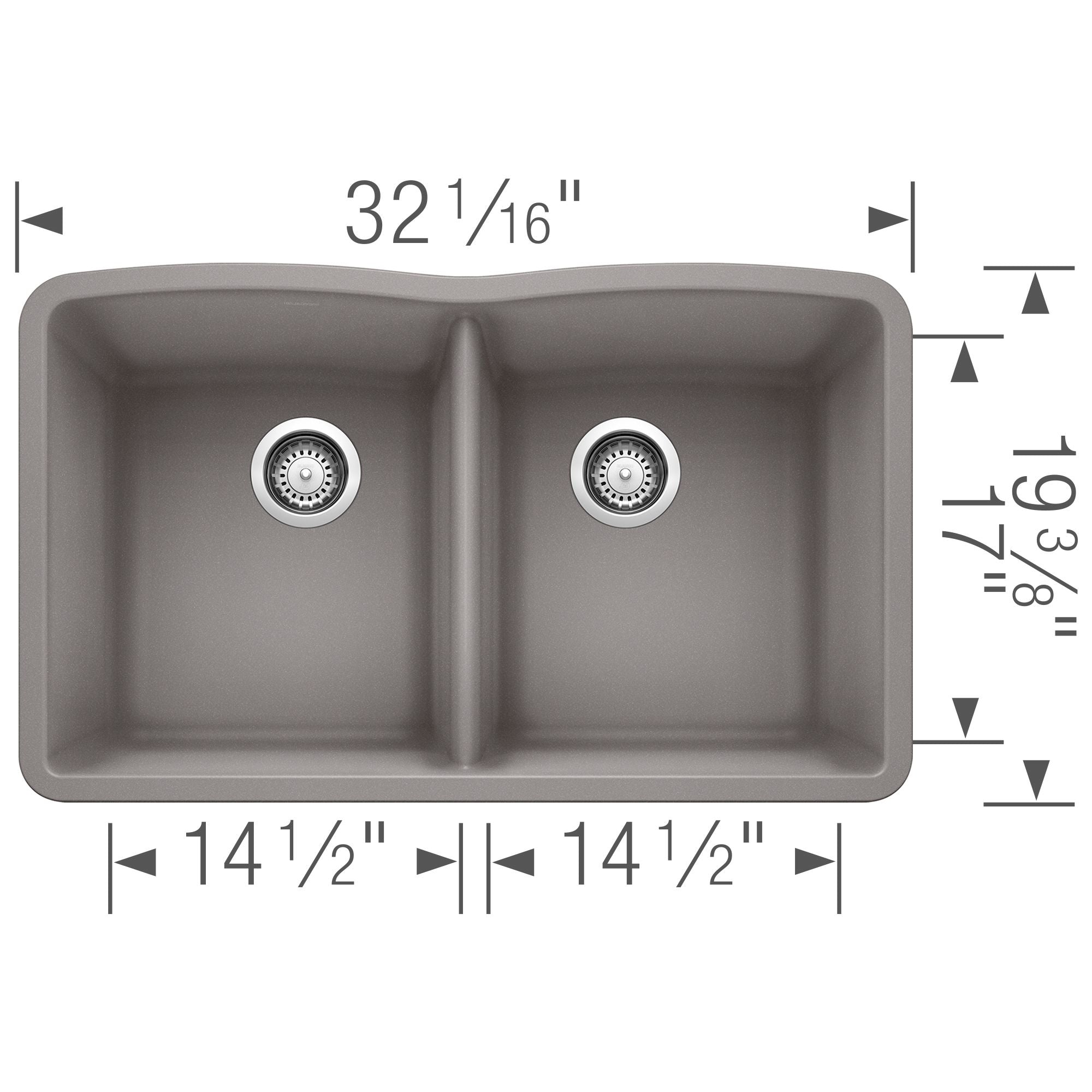 Blanco Diamond 32" Undermount Granite Composite Kitchen Sink, Silgranit, 50/50 Double Bowl, Metallic Gray, 440183