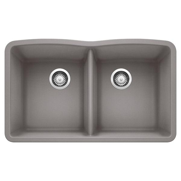 Blanco Diamond 32" Undermount Granite Composite Kitchen Sink, Silgranit, 50/50 Double Bowl, Metallic Gray, 440183