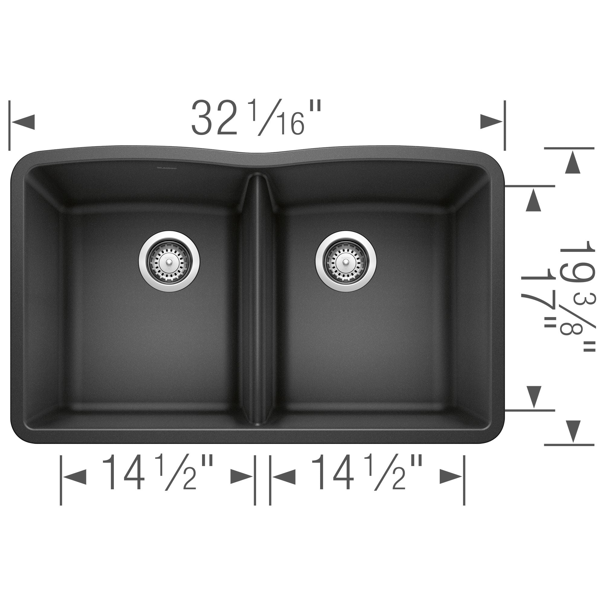 Blanco Diamond 32" Undermount Granite Composite Kitchen Sink, Silgranit, 50/50 Double Bowl, Anthracite, 440184