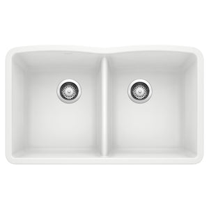 Alternate Image for Blanco Diamond 32" Undermount Granite Composite Kitchen Sink, Silgranit, 50/50 Double Bowl, White, 440185