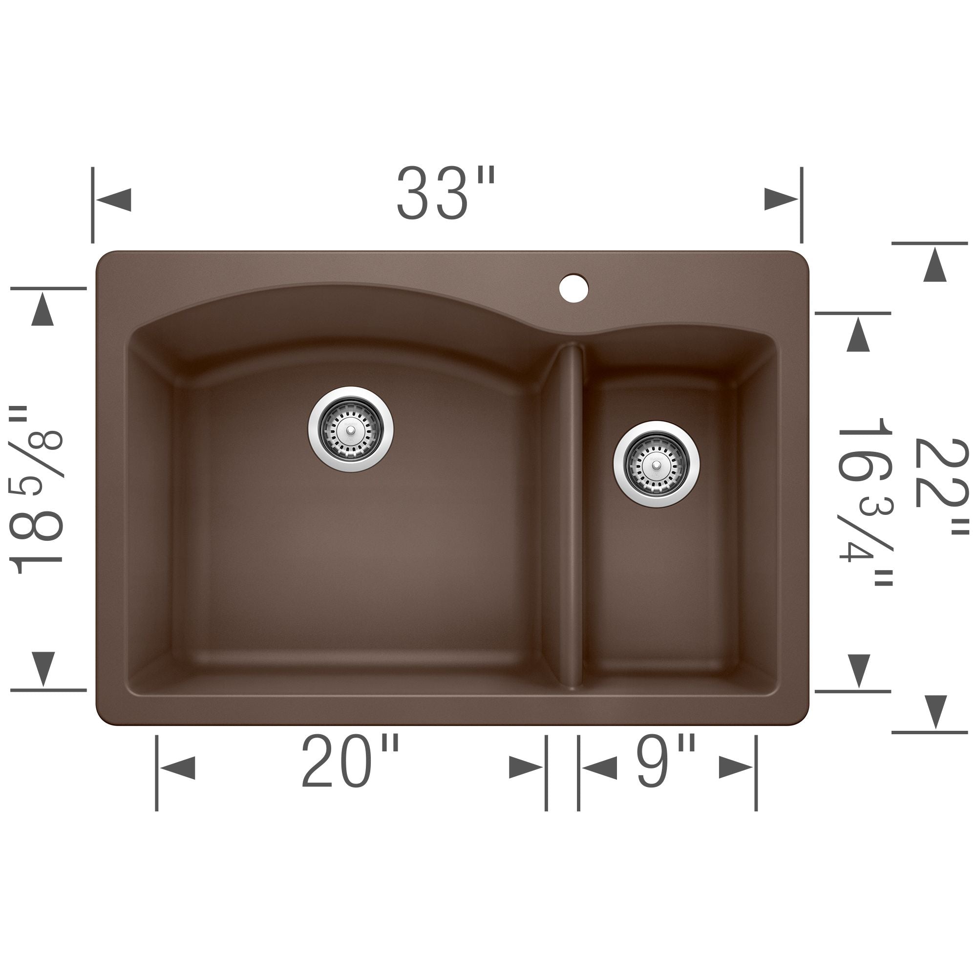 Blanco Diamond 33" Dual Mount Granite Composite Kitchen Sink, Silgranit, 70/30 Double Bowl, Cafe, 440197