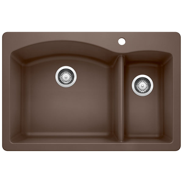Blanco Diamond 33" Dual Mount Granite Composite Kitchen Sink, Silgranit, 70/30 Double Bowl, Cafe, 440197