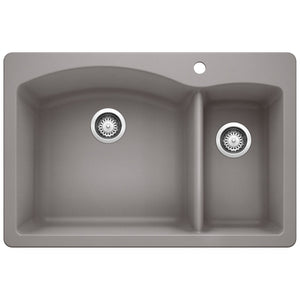 Alternate Image for Blanco Diamond 33" Dual Mount Granite Composite Kitchen Sink, Silgranit, 70/30 Double Bowl, Metallic Gray, 440198