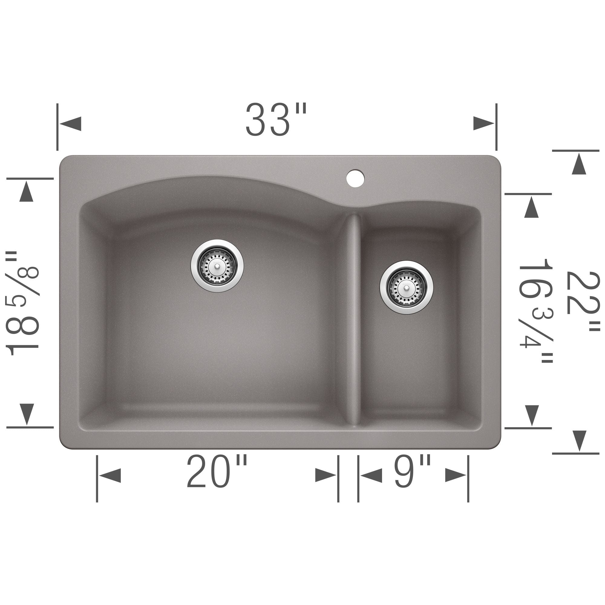 Blanco Diamond 33" Dual Mount Granite Composite Kitchen Sink, Silgranit, 70/30 Double Bowl, Metallic Gray, 440198