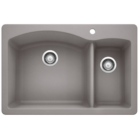 Blanco Diamond 33" Dual Mount Granite Composite Kitchen Sink, Silgranit, 70/30 Double Bowl, Metallic Gray, 440198