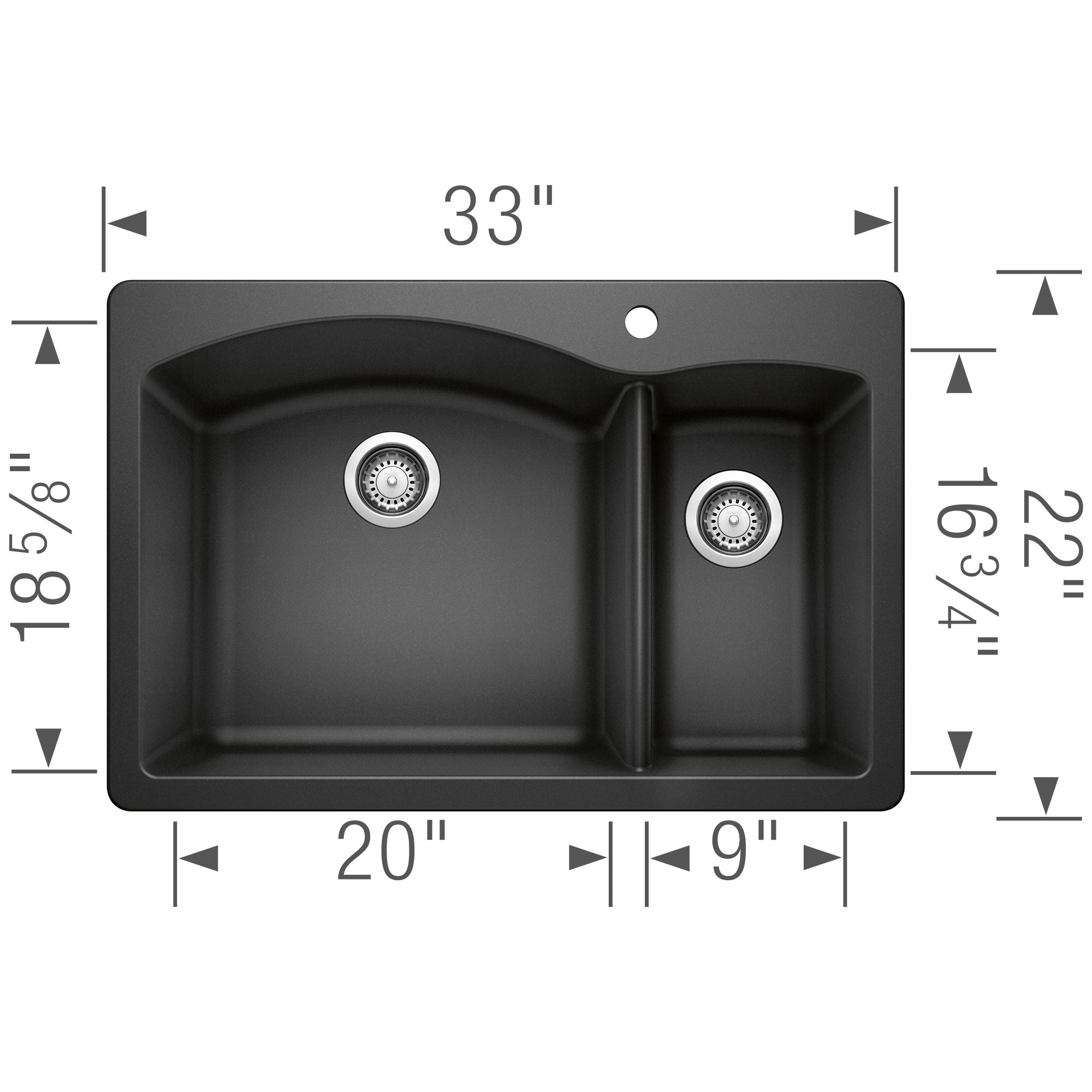 Blanco Diamond 33" Dual Mount Granite Composite Kitchen Sink, Silgranit, 70/30 Double Bowl, Anthracite, 440199