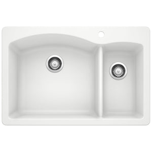 Alternate Image for Blanco Diamond 33" Dual Mount Granite Composite Kitchen Sink, Silgranit, 70/30 Double Bowl, White, 440200