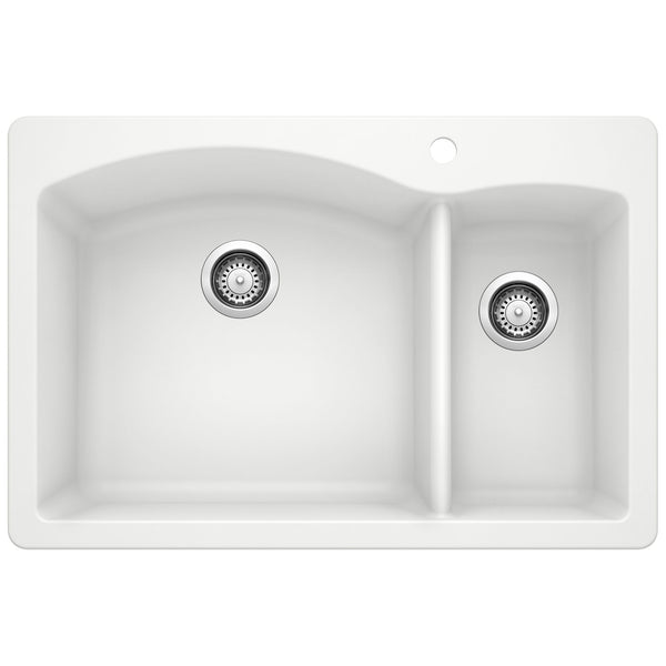 Blanco Diamond 33" Dual Mount Granite Composite Kitchen Sink, Silgranit, 70/30 Double Bowl, White, 440200