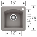 Blanco Diamond 15" Square Granite Composite Bar/Prep Sink, Silgranit, Metallic Gray, 440203
