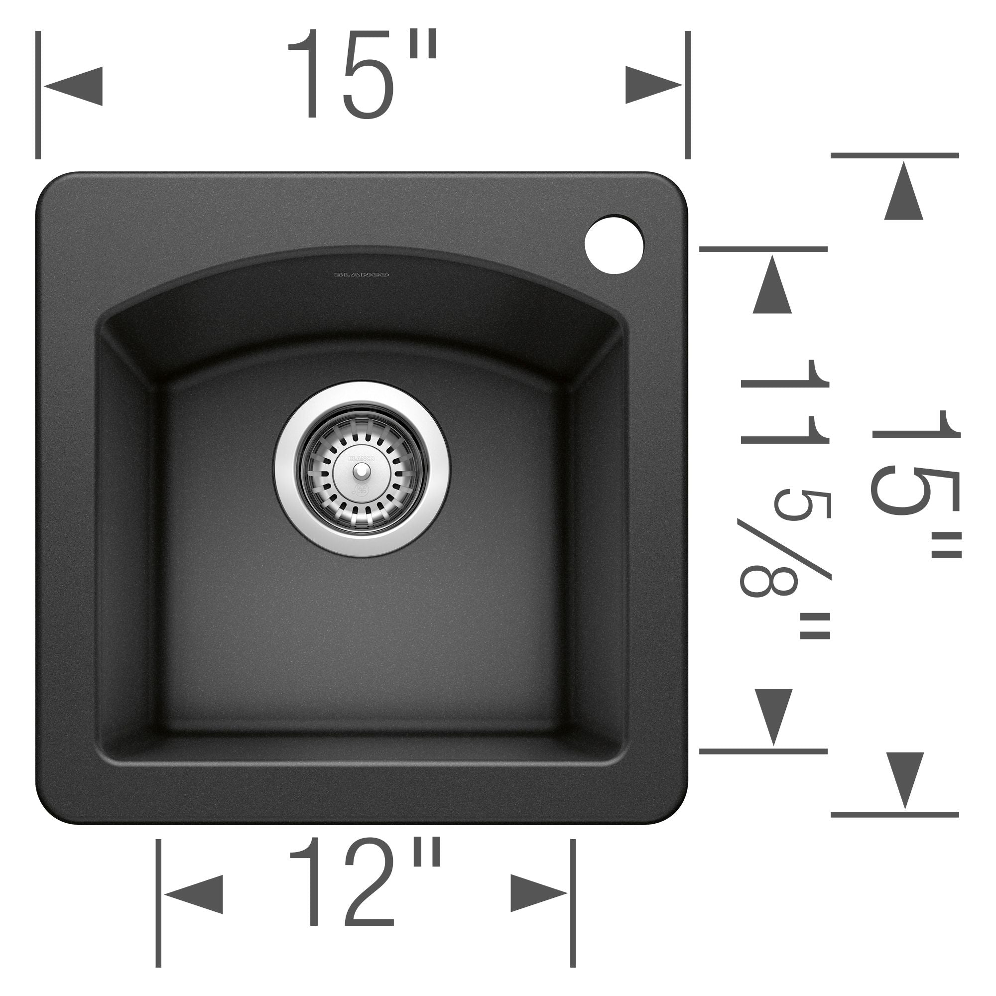 Blanco Diamond 15" Square Granite Composite Bar/Prep Sink, Silgranit, Anthracite, 440204