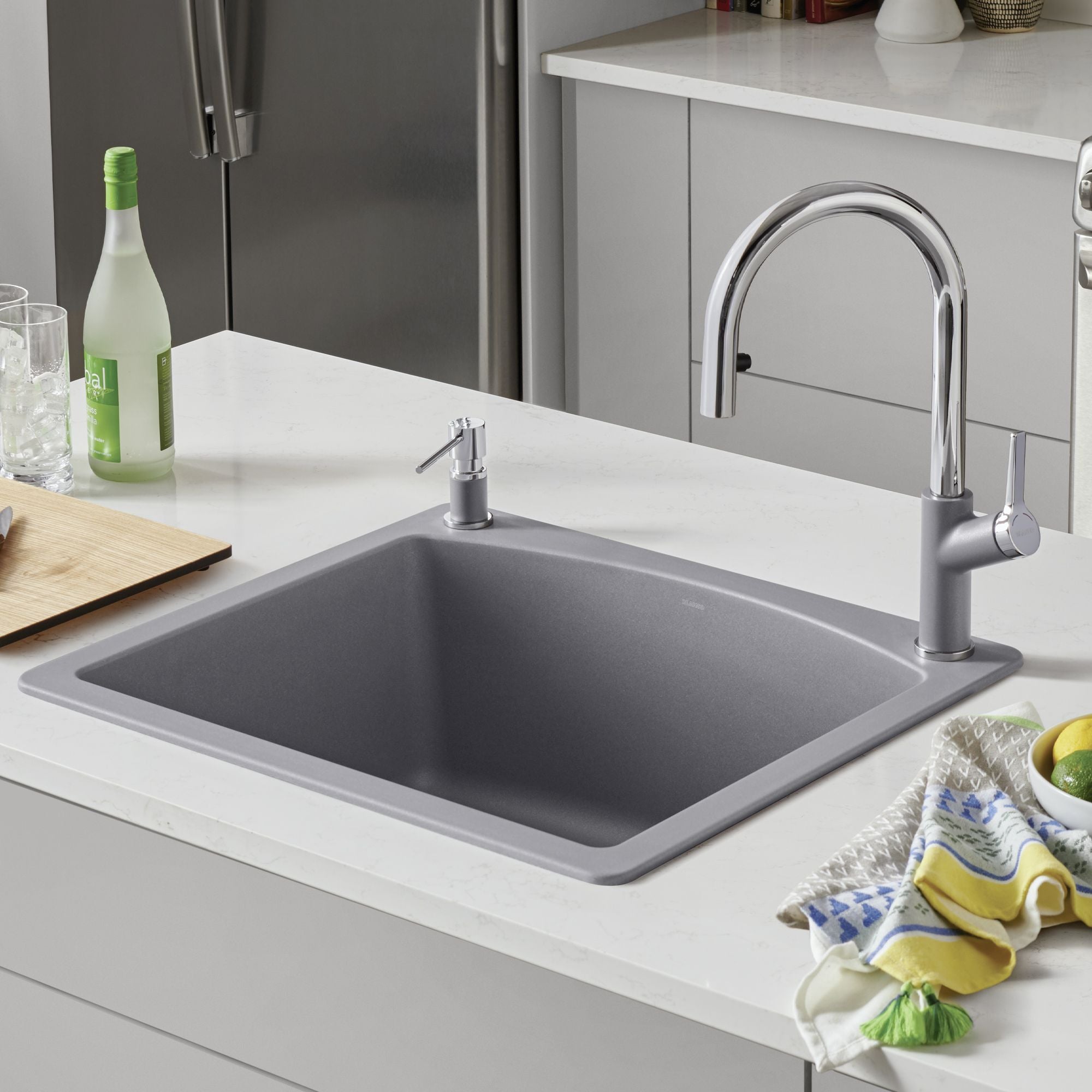 Blanco Diamond 25" Dual Mount Granite Composite Kitchen Sink, Silgranit, Metallic Gray, 440209