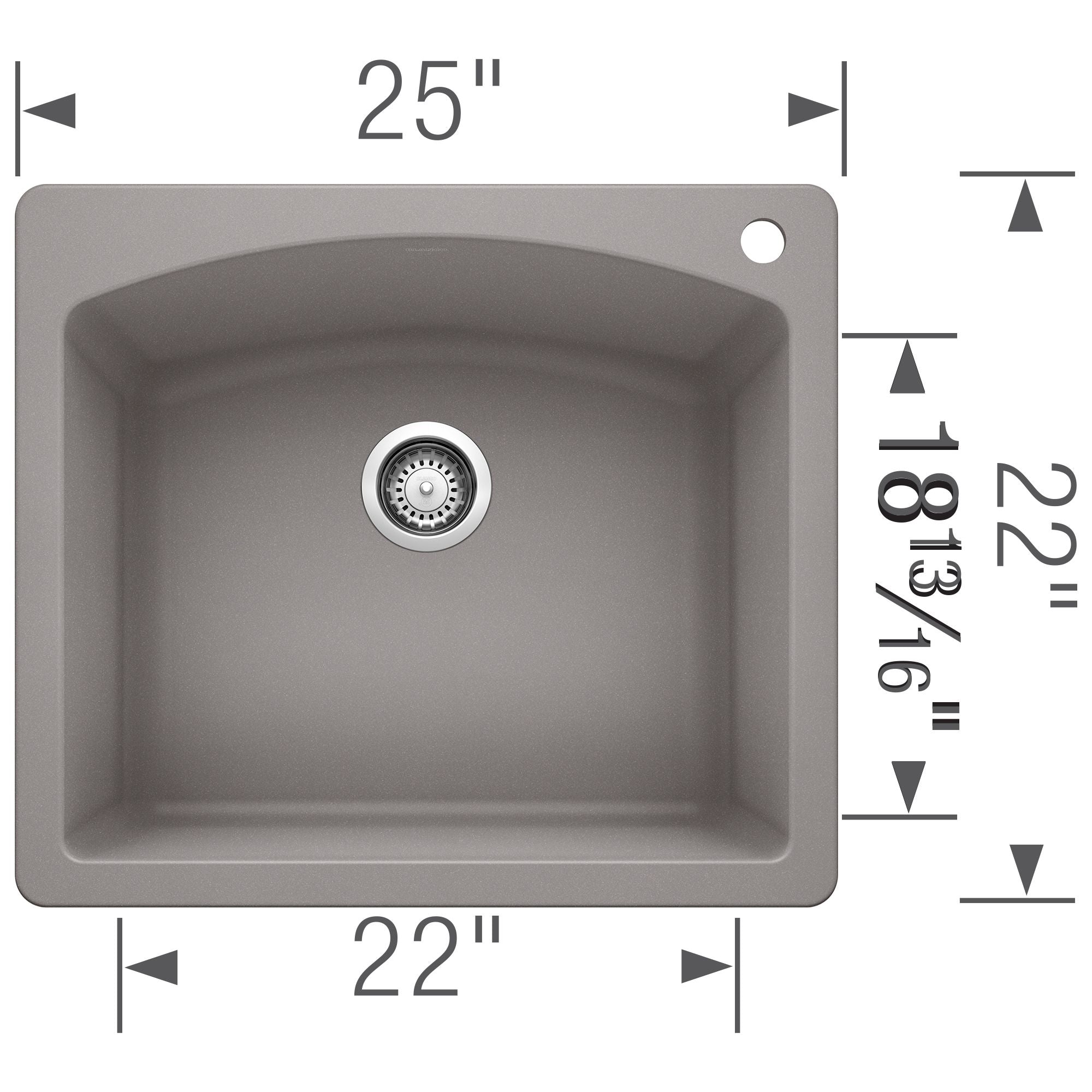 Blanco Diamond 25" Dual Mount Granite Composite Kitchen Sink, Silgranit, Metallic Gray, 440209