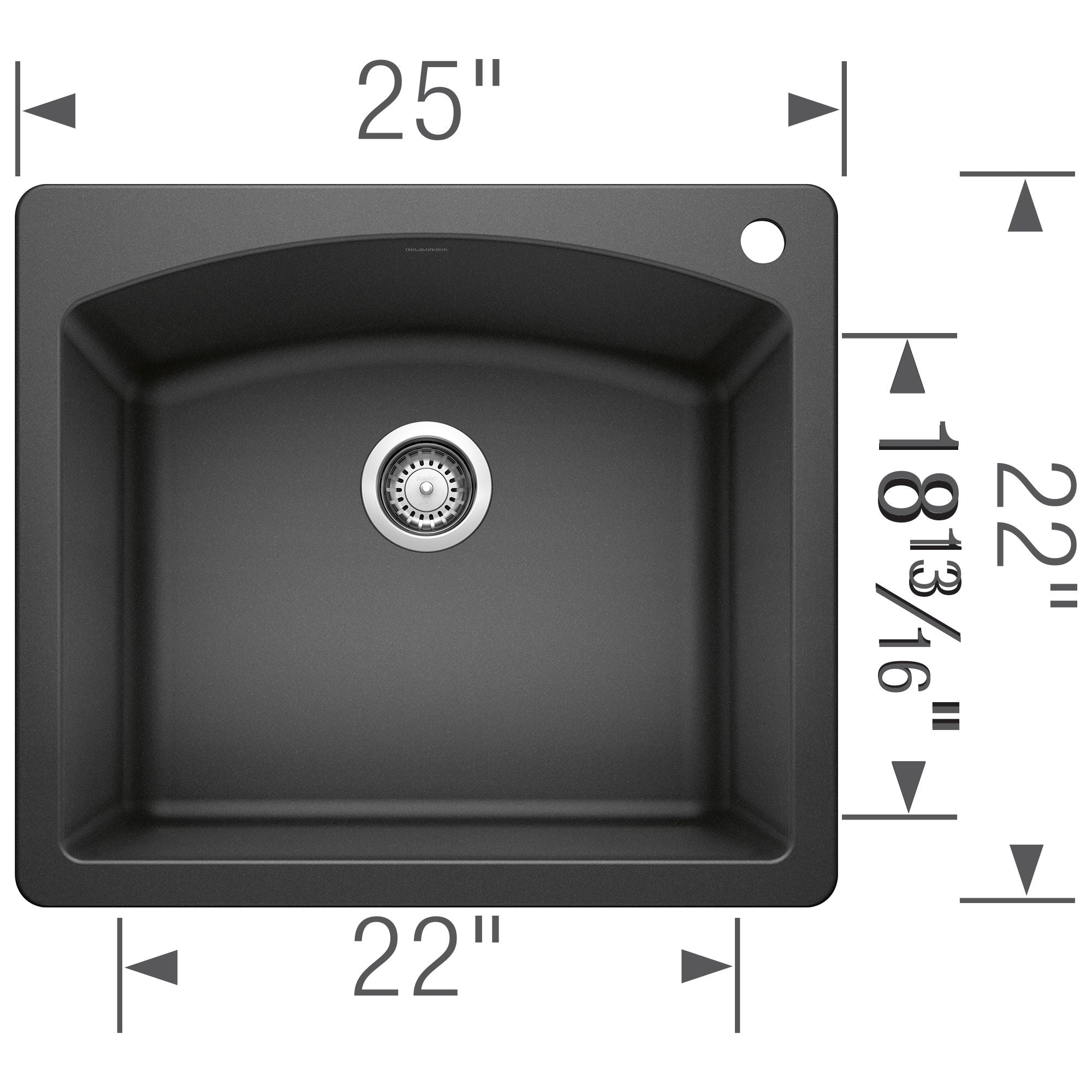Blanco Diamond 25" Dual Mount Granite Composite Kitchen Sink, Silgranit, Anthracite, 440210