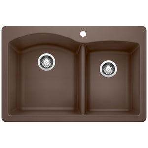 Alternate Image for Blanco Diamond 33" Dual Mount Granite Composite Kitchen Sink, Silgranit, 60/40 Double Bowl, Cafe, 440213