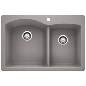 Alternate Image for Blanco Diamond 33" Dual Mount Granite Composite Kitchen Sink, Silgranit, 60/40 Double Bowl, Metallic Gray, 440214