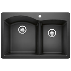 Alternate Image for Blanco Diamond 33" Dual Mount Granite Composite Kitchen Sink, Silgranit, 60/40 Double Bowl, Anthracite, 440215