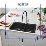 Blanco Diamond 33" Dual Mount Granite Composite Kitchen Sink, Silgranit, 60/40 Double Bowl, Anthracite, 440215