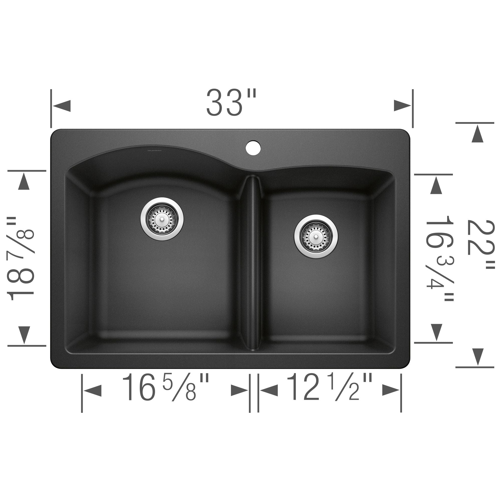 Blanco Diamond 33" Dual Mount Granite Composite Kitchen Sink, Silgranit, 60/40 Double Bowl, Anthracite, 440215