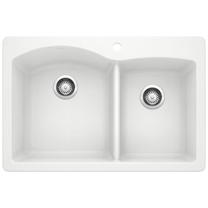 Alternate Image for Blanco Diamond 33" Dual Mount Granite Composite Kitchen Sink, Silgranit, 60/40 Double Bowl, White, 440216