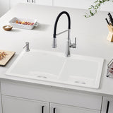 Blanco Diamond 33" Dual Mount Granite Composite Kitchen Sink, Silgranit, 60/40 Double Bowl, White, 440216
