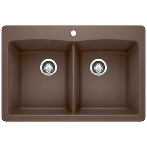 Alternate Image for Blanco Diamond 33" Dual Mount Granite Composite Kitchen Sink, Silgranit, 50/50 Double Bowl, Cafe, 440218