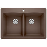 Blanco Diamond 33" Dual Mount Granite Composite Kitchen Sink, Silgranit, 50/50 Double Bowl, Cafe, 440218