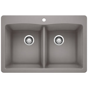 Alternate Image for Blanco Diamond 33" Dual Mount Granite Composite Kitchen Sink, Silgranit, 50/50 Double Bowl, Metallic Gray, 440219