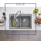 Blanco Diamond 33" Dual Mount Granite Composite Kitchen Sink, Silgranit, 50/50 Double Bowl, Metallic Gray, 440219