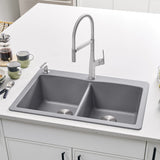 Blanco Diamond 33" Dual Mount Granite Composite Kitchen Sink, Silgranit, 50/50 Double Bowl, Metallic Gray, 440219