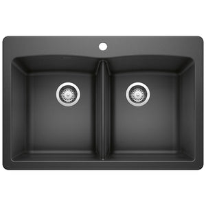 Alternate Image for Blanco Diamond 33" Dual Mount Granite Composite Kitchen Sink, Silgranit, 50/50 Double Bowl, Anthracite, 440220