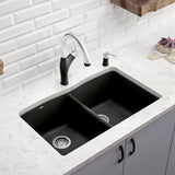 Blanco Diamond 33" Dual Mount Granite Composite Kitchen Sink, Silgranit, 50/50 Double Bowl, Anthracite, 440220