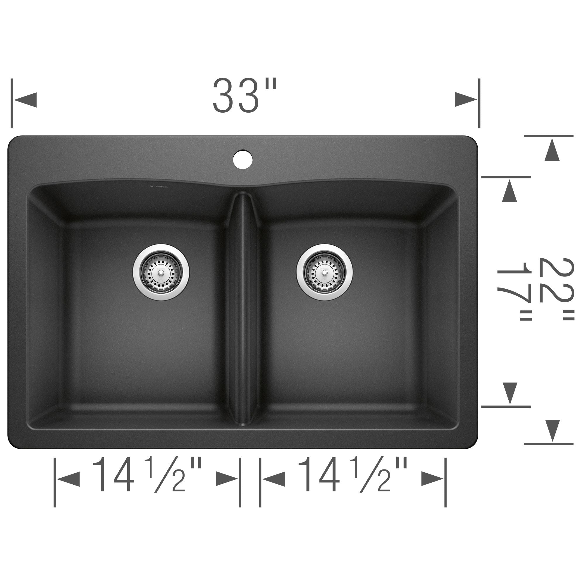 Blanco Diamond 33" Dual Mount Granite Composite Kitchen Sink, Silgranit, 50/50 Double Bowl, Anthracite, 440220