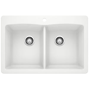 Alternate Image for Blanco Diamond 33" Dual Mount Granite Composite Kitchen Sink, Silgranit, 50/50 Double Bowl, White, 440221