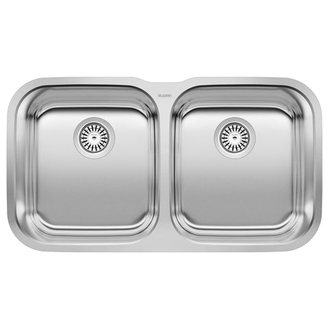 Blanco Stellar 33" Undermount Stainless Steel Kitchen Sink, 50/50 Double Bowl, 18 Gauge, 441020