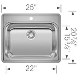 Blanco Essential 25" Drop In/Topmount Stainless Steel Laundry Sink, 20 Gauge, 441078