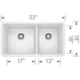 Blanco Precis 33" Undermount Granite Composite Kitchen Sink, Silgranit, 60/40 Double Bowl, White, 441125