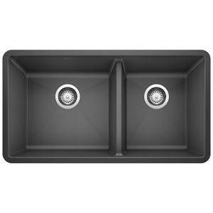 Alternate Image for Blanco Precis 33" Undermount Granite Composite Kitchen Sink, Silgranit, 60/40 Double Bowl, Anthracite, 441128