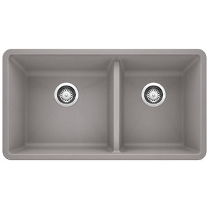 Alternate Image for Blanco Precis 33" Undermount Granite Composite Kitchen Sink, Silgranit, 60/40 Double Bowl, Metallic Gray, 441130