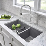 Blanco Precis 33" Undermount Granite Composite Kitchen Sink, Silgranit, 60/40 Double Bowl, Metallic Gray, 441130