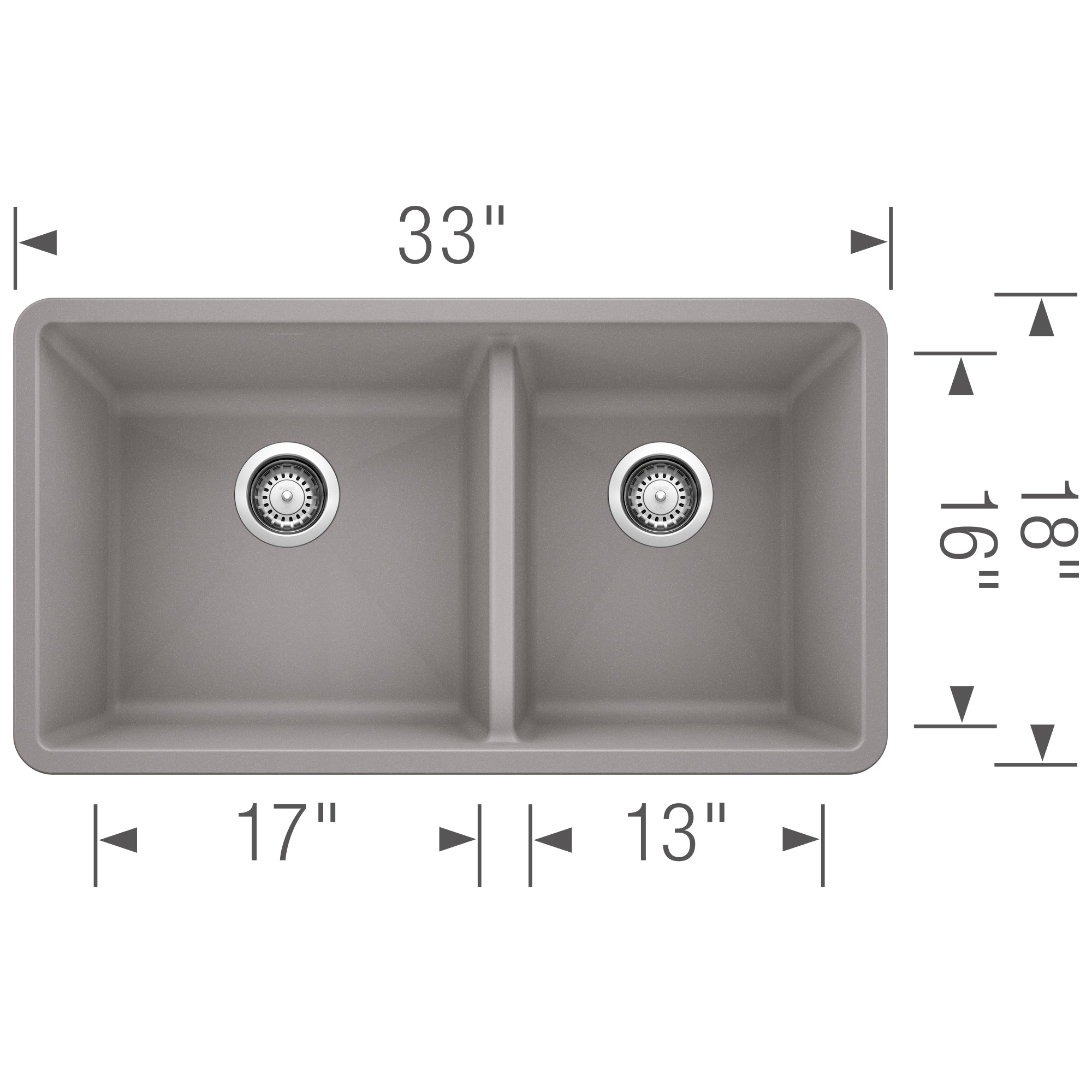 Blanco Precis 33" Undermount Granite Composite Kitchen Sink, Silgranit, 60/40 Double Bowl, Metallic Gray, 441130