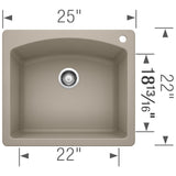 Blanco Diamond 25" Dual Mount Granite Composite Kitchen Sink, Silgranit, Truffle, 441280