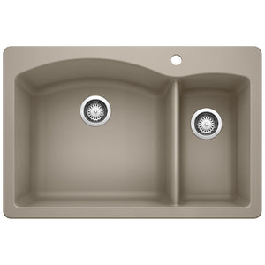Alternate Image for Blanco Diamond 33" Dual Mount Granite Composite Kitchen Sink, Silgranit, 70/30 Double Bowl, Truffle, 441282